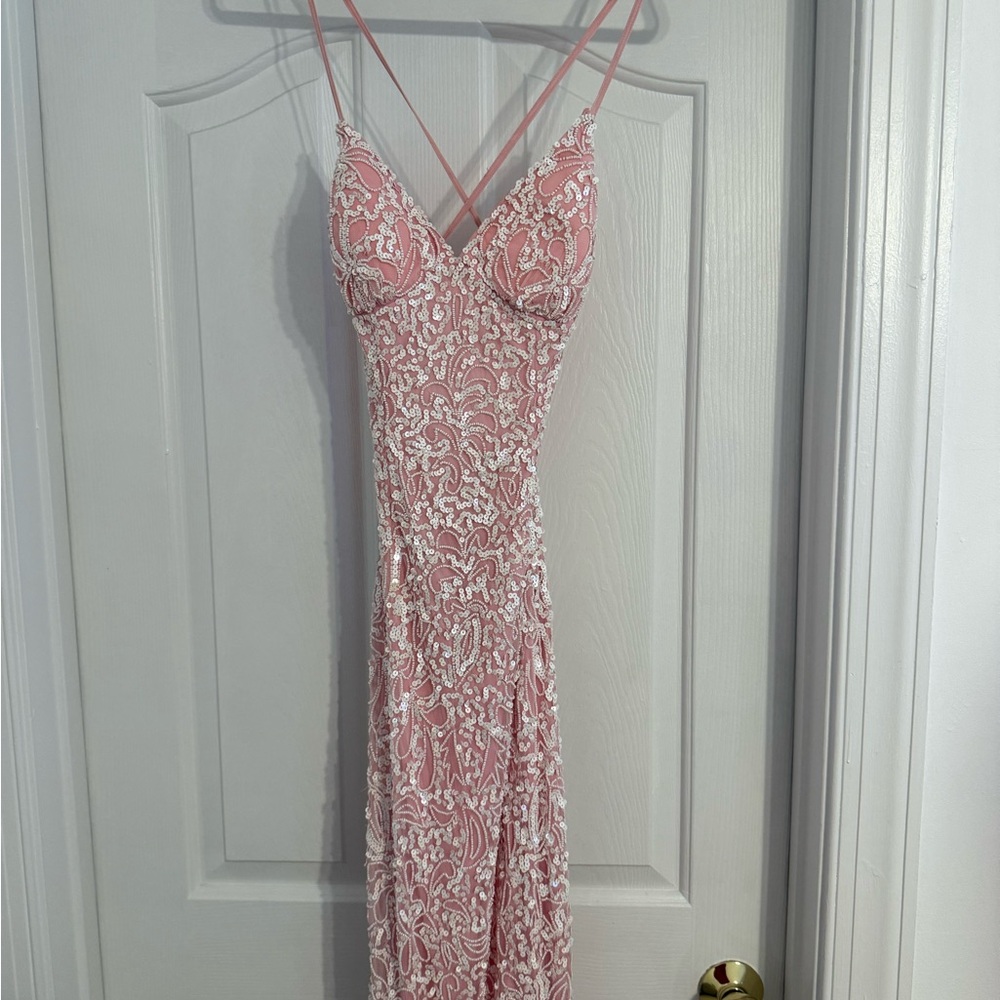 Elegant Pink and white sequined Dress